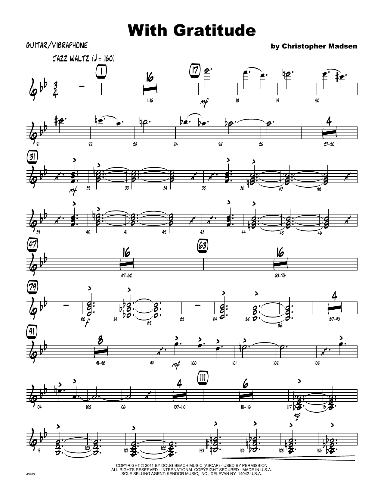 Christopher Madsen With Gratitude - Guitar sheet music preview music notes and score for Jazz Ensemble including 3 page(s)