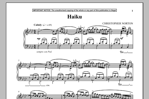 Learn to play Christopher Norton Haiku sheet music for Piano in minutes. Christopher Norton Haiku sheet music notes and chords