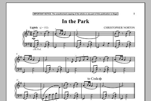 Learn to play Christopher Norton In The Park sheet music for Piano in minutes. Christopher Norton In The Park sheet music preview music notes and score for Piano including 1 page(s)