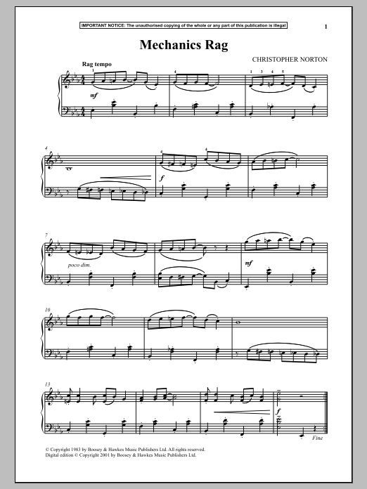 Learn to play Christopher Norton Mechanics Rag sheet music for Piano in minutes. Christopher Norton Mechanics Rag sheet music notes and chords