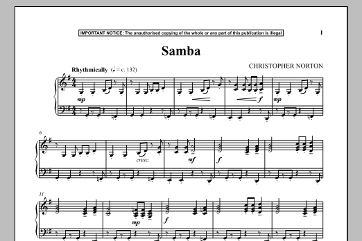 Learn to play Christopher Norton Samba sheet music for Piano in minutes. Christopher Norton Samba sheet music notes and chords