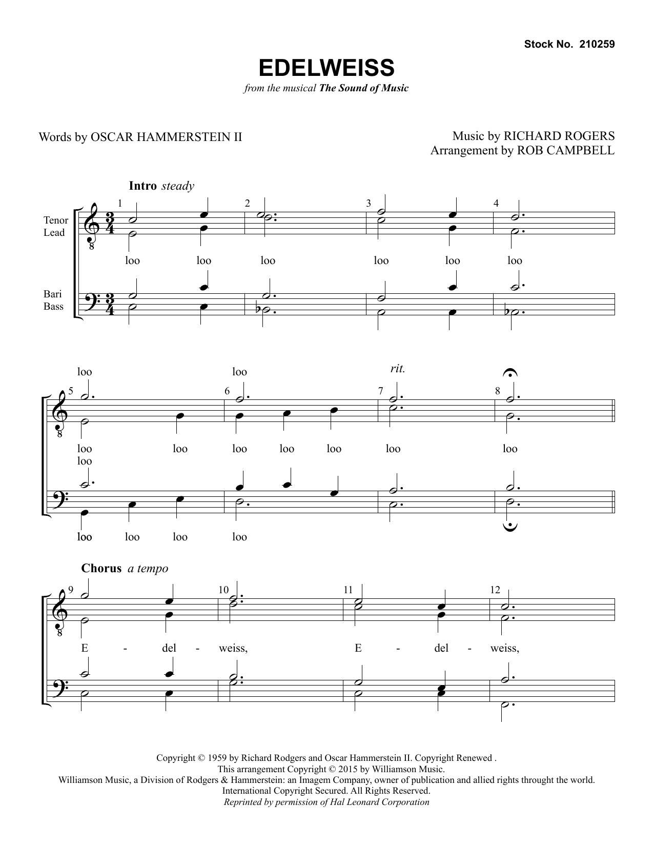 Learn to play Christopher Plummer Edelweiss (from The Sound of Music) (arr. Rob Campbell) sheet music for TTBB Choir in minutes. Christopher Plummer Edelweiss (from The Sound of Music) (arr. Rob Campbell) sheet music preview music notes and score for TTBB Choir including 5 page(s)