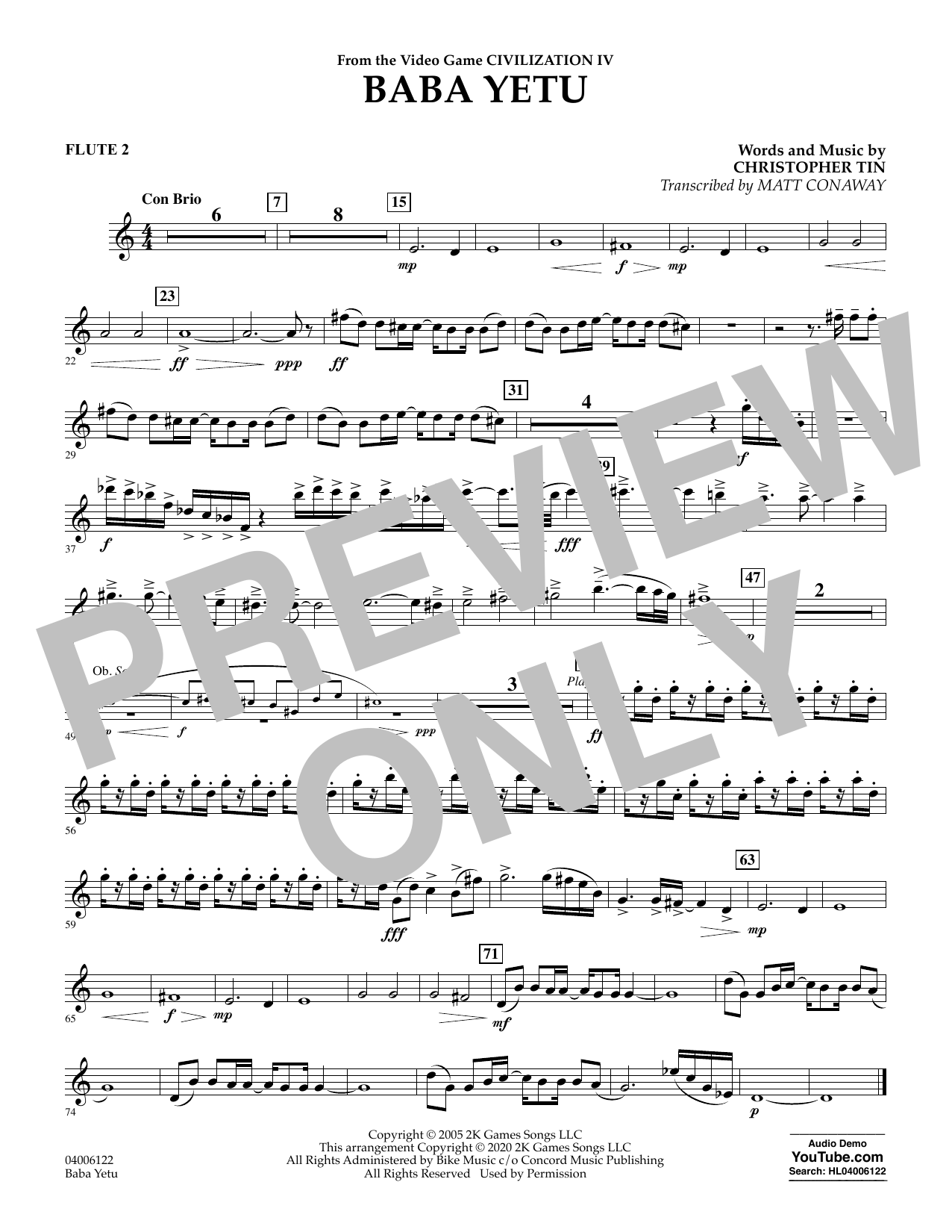 Christopher Tin Baba Yetu From Civilization Iv Trans Matt Conaway Flute 2 Sheet Music Download Pdf Score