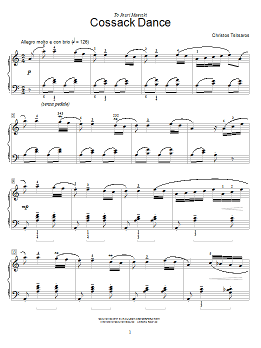 Learn to play Christos Tsitsaros Cossack Dance sheet music for Easy Piano in minutes. Christos Tsitsaros Cossack Dance sheet music preview music notes and score for Easy Piano including 5 page(s)