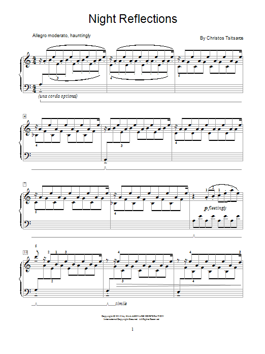 Learn to play Christos Tsitsaros Night Reflections sheet music for Easy Piano in minutes. Christos Tsitsaros Night Reflections sheet music preview music notes and score for Easy Piano including 4 page(s)