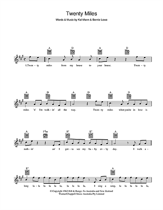 Learn to play Chubby Checker Twenty Miles sheet music for Melody Line, Lyrics & Chords in minutes. Chubby Checker Twenty Miles sheet music preview music notes and score for Melody Line, Lyrics & Chords including 2 page(s)