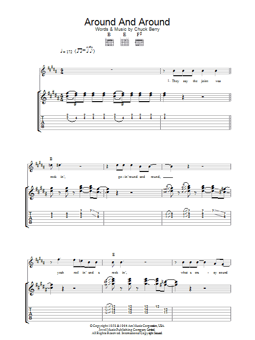 Chuck Berry Around And Around sheet music preview music notes and score for Guitar Tab including 8 page(s)