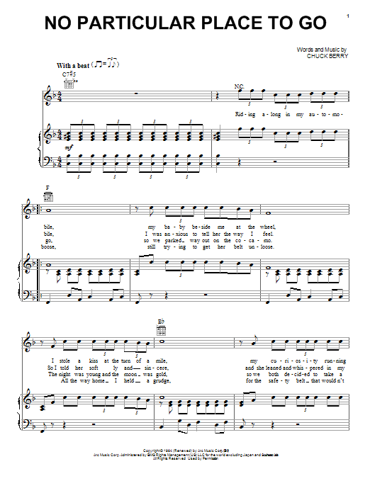 Learn to play Chuck Berry No Particular Place To Go sheet music for Piano, Vocal & Guitar (Right-Hand Melody) in minutes. Chuck Berry No Particular Place To Go sheet music notes and chords