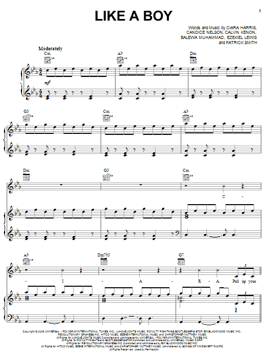 Learn to play Ciara Like A Boy sheet music for Piano, Vocal & Guitar (Right-Hand Melody) in minutes. Ciara Like A Boy sheet music preview music notes and score for Piano, Vocal & Guitar (Right-Hand Melody) including 10 page(s)