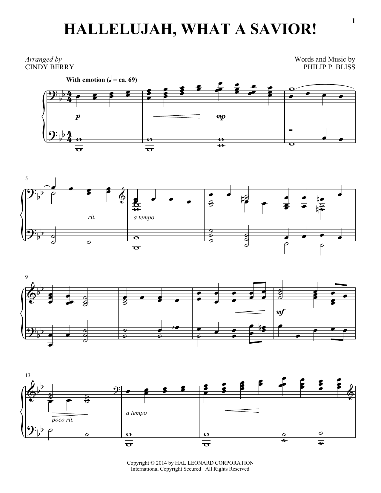 Philip Bliss Hallelujah, What A Savior! sheet music, chords, lyrics - Printable PDF for Piano