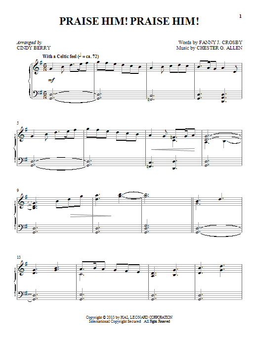 Cindy Berry Praise Him! Praise Him! sheet music, chords, lyrics - Printable PDF for Piano