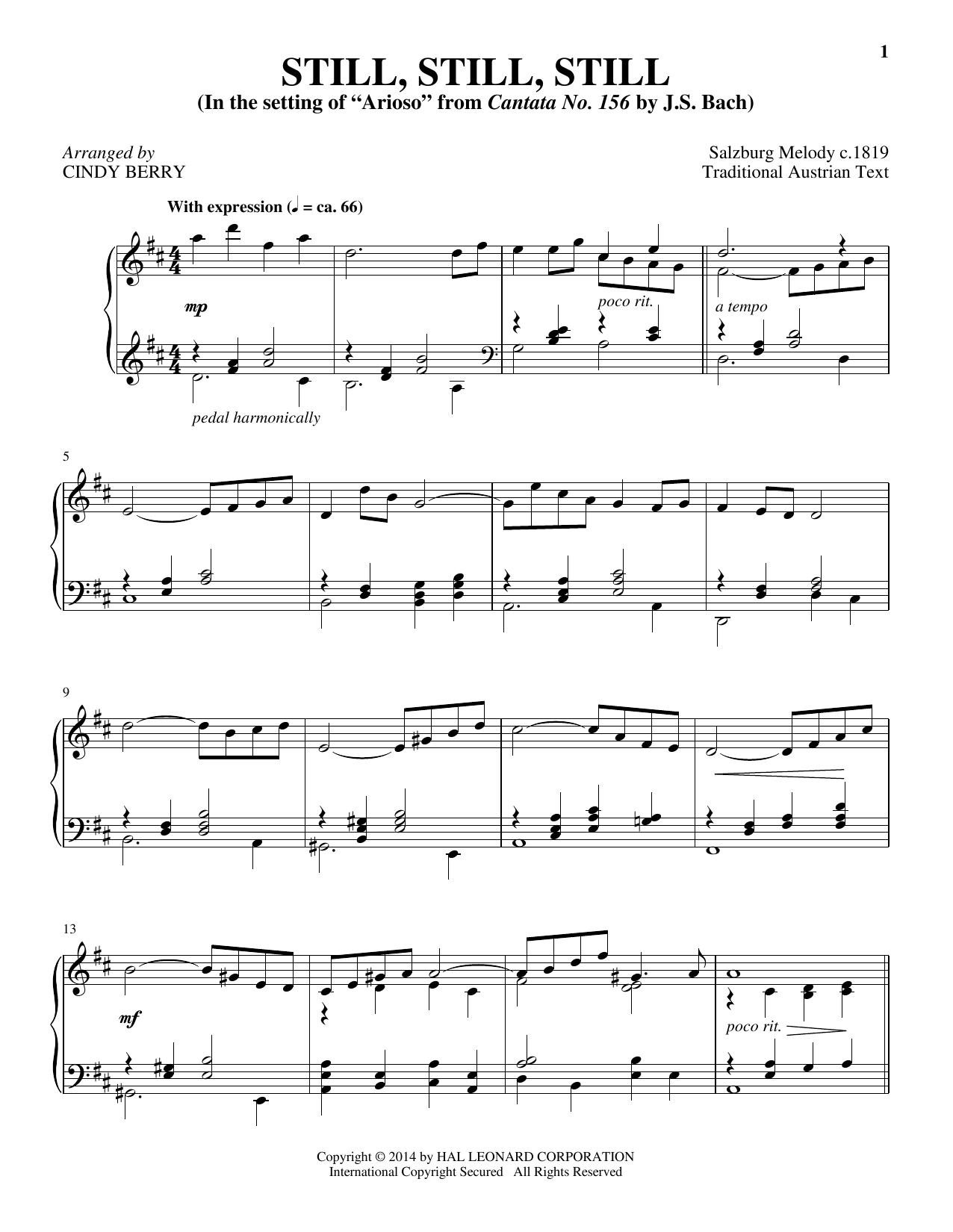 Traditional Still, Still, Still (arr. Cindy Berry) sheet music, chords, lyrics - Printable PDF for Piano