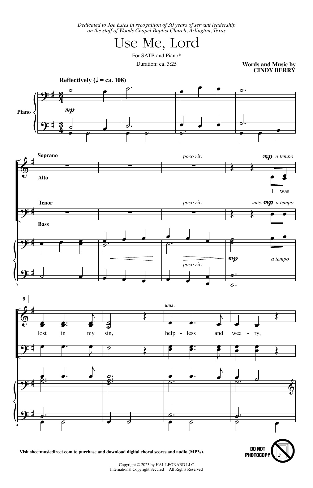 Cindy Berry Use Me, Lord sheet music, chords, lyrics - Printable PDF for SATB Choir