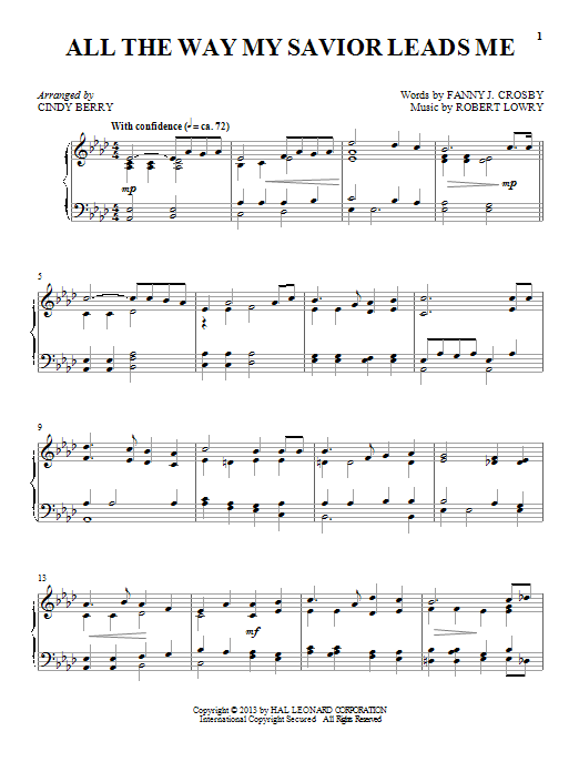 Learn to play Cindy Berry All The Way My Savior Leads Me sheet music for Piano in minutes. Cindy Berry All The Way My Savior Leads Me sheet music notes and chords