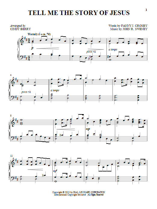 Learn to play Cindy Berry Tell Me The Story Of Jesus sheet music for Piano in minutes. Cindy Berry Tell Me The Story Of Jesus sheet music notes and chords