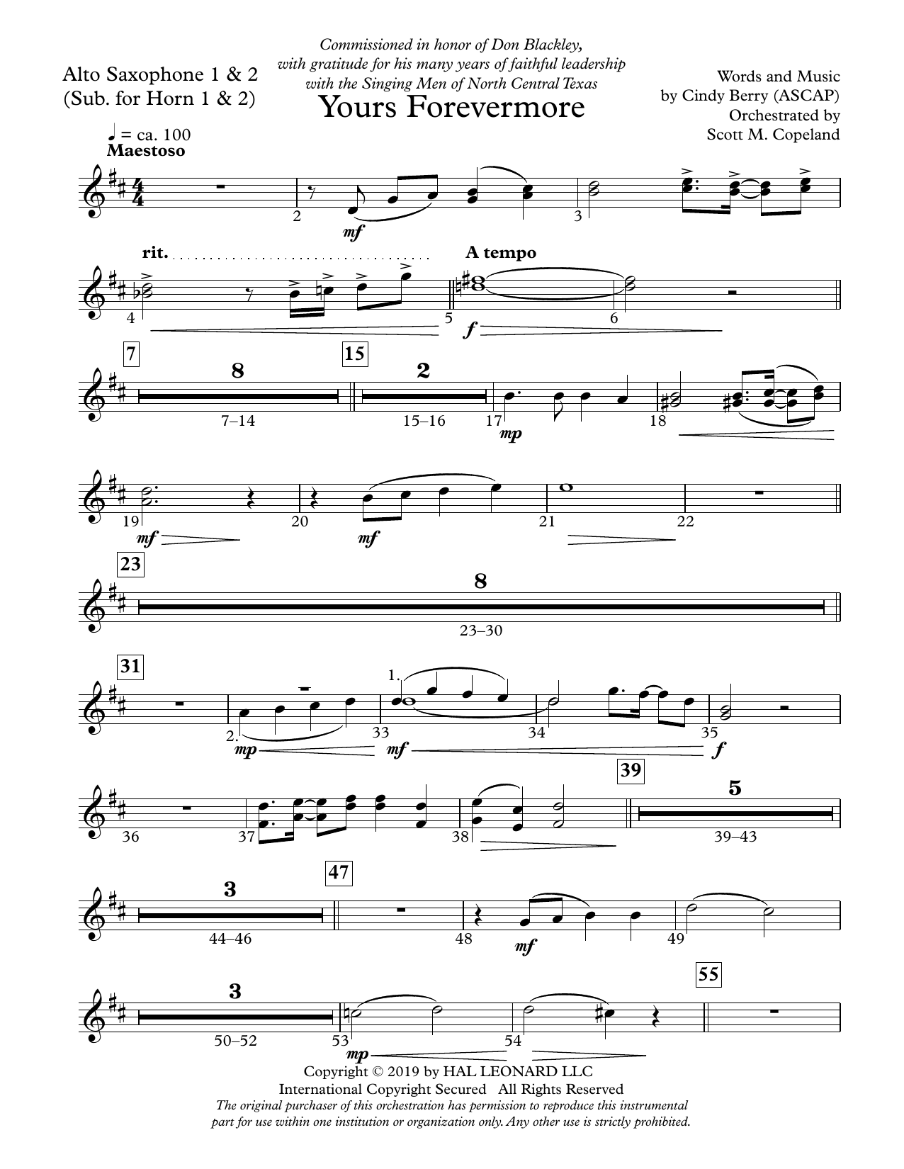 Learn to play Cindy Berry Yours Forevermore - Alto Sax 1-2 (sub. Horn 1-2) sheet music for Choir Instrumental Pak in minutes. Cindy Berry Yours Forevermore - Alto Sax 1-2 (sub. Horn 1-2) sheet music preview music notes and score for Choir Instrumental Pak including 2 page(s)
