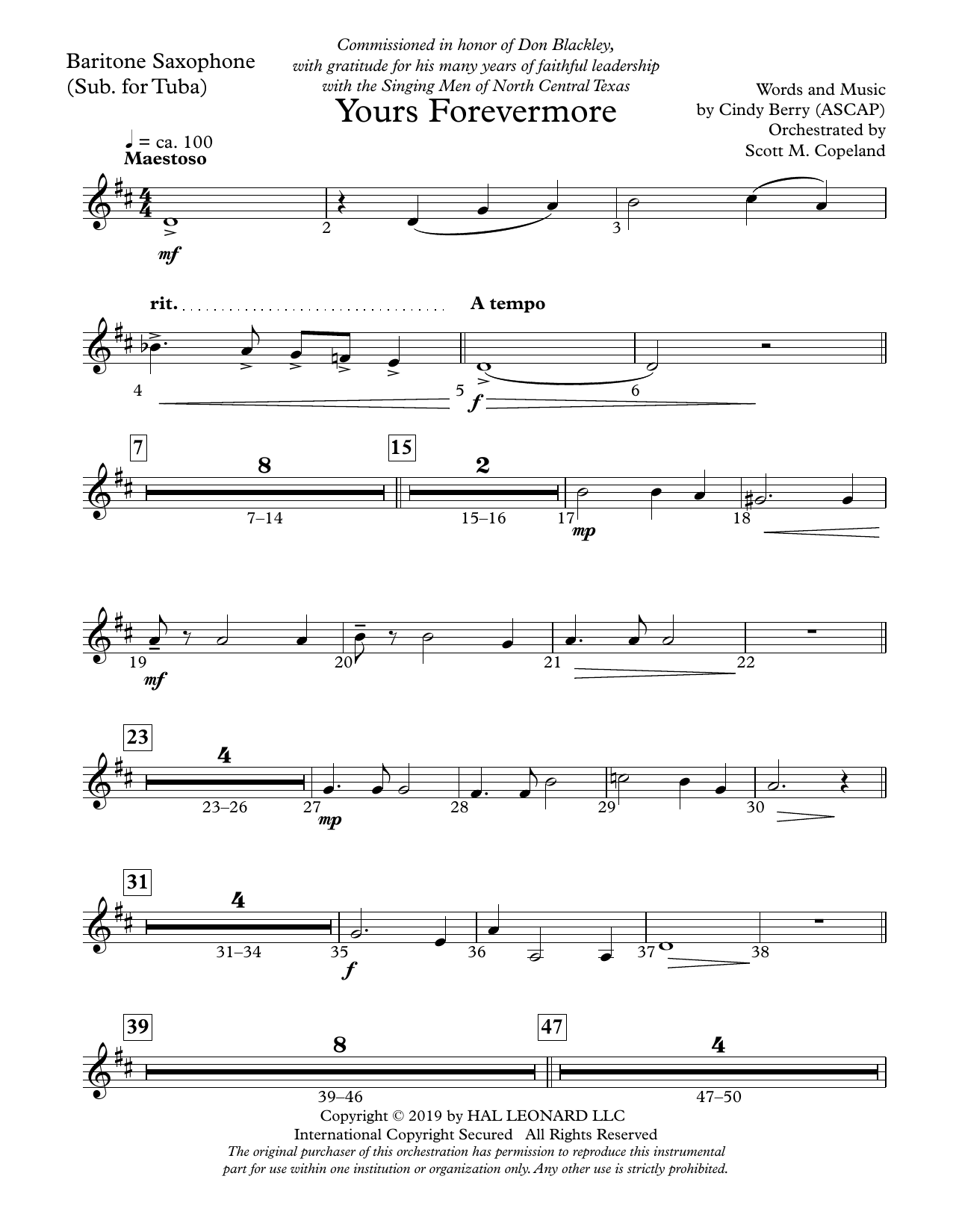 Learn to play Cindy Berry Yours Forevermore - Bari Sax (sub. Tuba) sheet music for Choir Instrumental Pak in minutes. Cindy Berry Yours Forevermore - Bari Sax (sub. Tuba) sheet music preview music notes and score for Choir Instrumental Pak including 2 page(s)