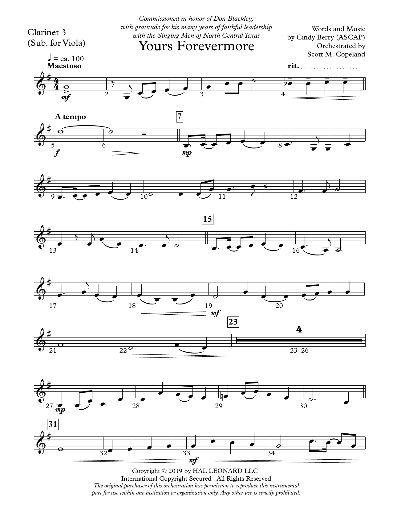 Learn to play Cindy Berry Yours Forevermore - Clarinet 3 (Sub. Viola) sheet music for Choir Instrumental Pak in minutes. Cindy Berry Yours Forevermore - Clarinet 3 (Sub. Viola) sheet music preview music notes and score for Choir Instrumental Pak including 3 page(s)