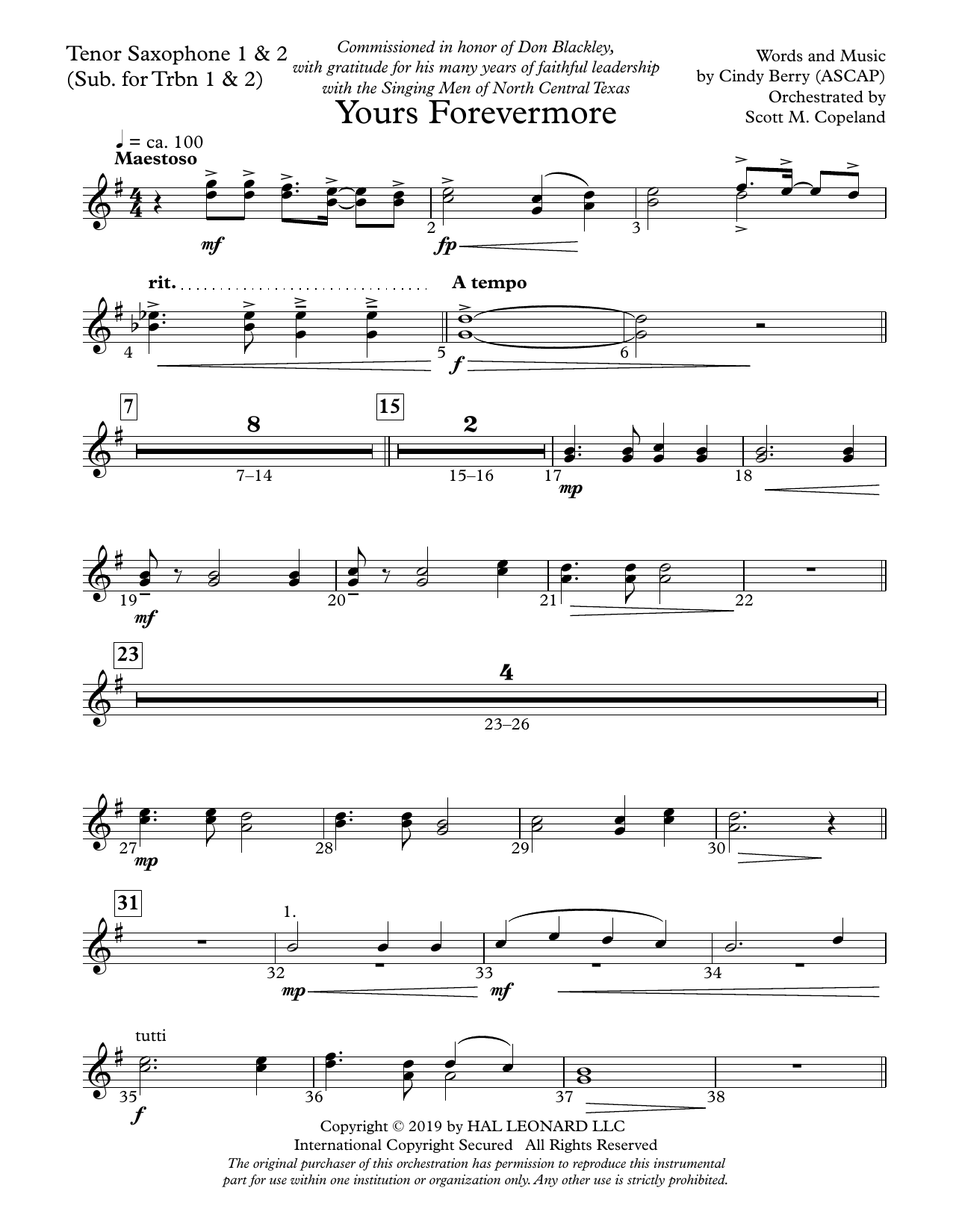 Learn to play Cindy Berry Yours Forevermore - Tenor Sax 1,2 (sub. Tbn 1,2) sheet music for Choir Instrumental Pak in minutes. Cindy Berry Yours Forevermore - Tenor Sax 1,2 (sub. Tbn 1,2) sheet music preview music notes and score for Choir Instrumental Pak including 2 page(s)