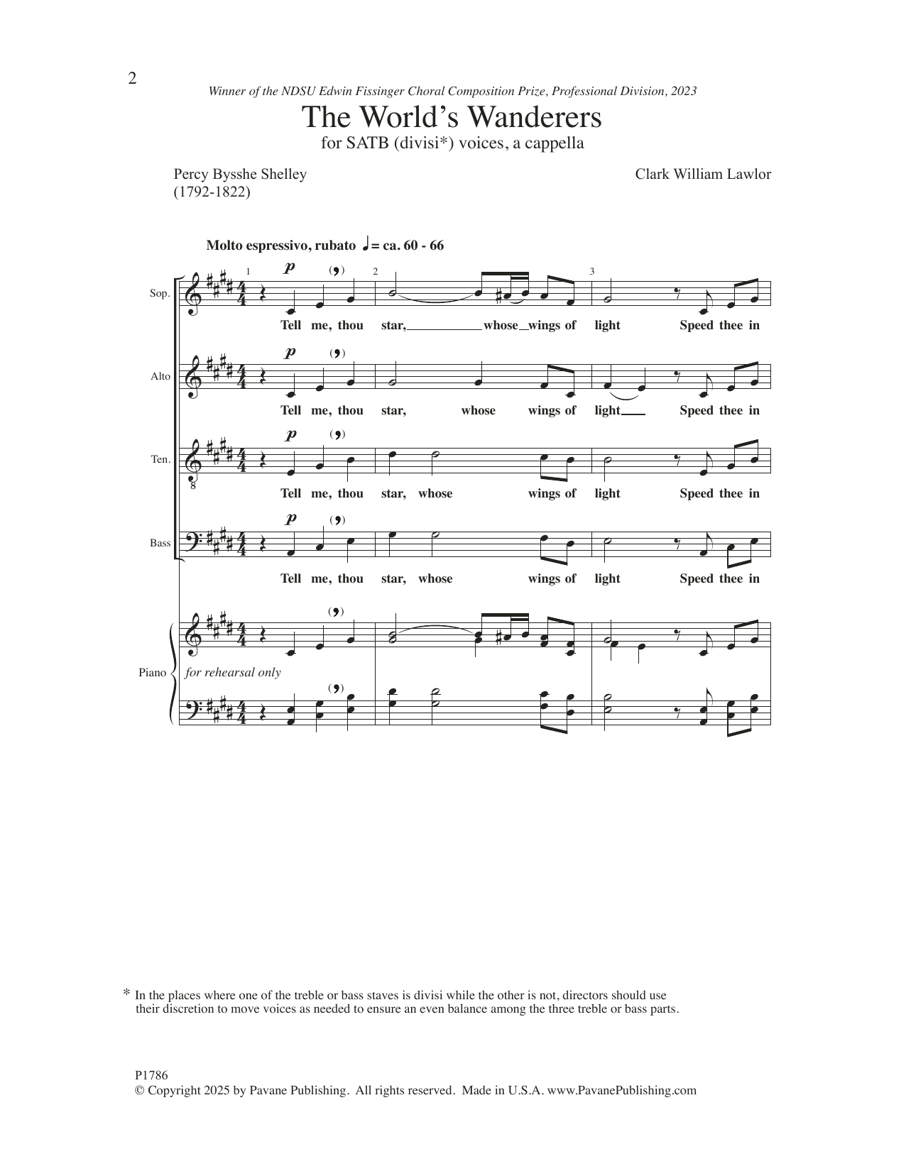 Clark William Lawlor The World's Wanderers sheet music, chords, lyrics - Printable PDF for SATB Choir