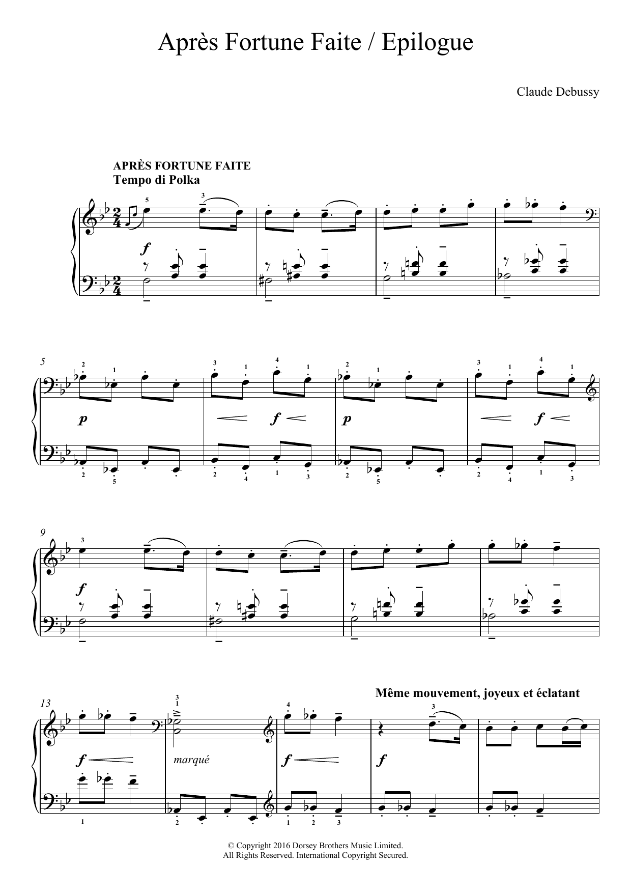 Claude Debussy Apres Fortune Faite/ Epilogue sheet music, chords, lyrics - Printable PDF for Easy Piano