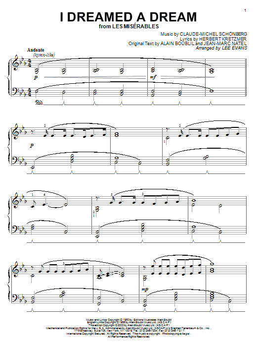 Learn to play Boublil and Schonberg I Dreamed A Dream sheet music for Piano in minutes. Boublil and Schonberg I Dreamed A Dream sheet music preview music notes and score for Piano including 4 page(s)