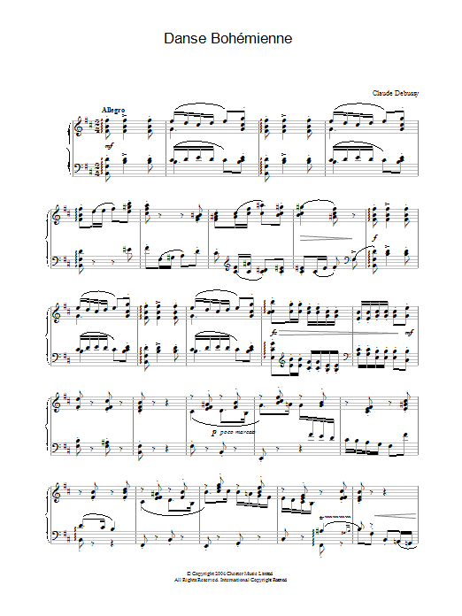Learn to play Claude Debussy Danse Bohémienne sheet music for Piano in minutes. Claude Debussy Danse Bohémienne sheet music preview music notes and score for Piano including 4 page(s)