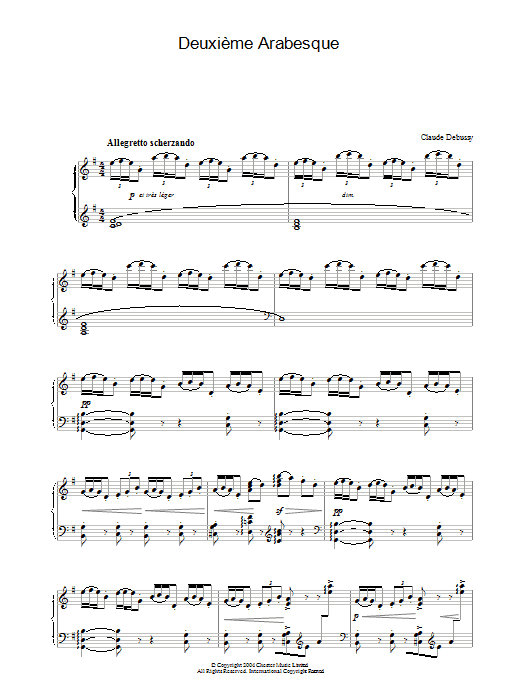 Learn to play Claude Debussy Deuxième Arabesque sheet music for Piano in minutes. Claude Debussy Deuxième Arabesque sheet music preview music notes and score for Piano including 7 page(s)