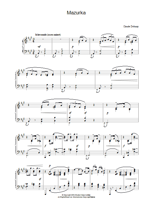 Learn to play Claude Debussy Mazurka sheet music for Piano in minutes. Claude Debussy Mazurka sheet music preview music notes and score for Piano including 5 page(s)