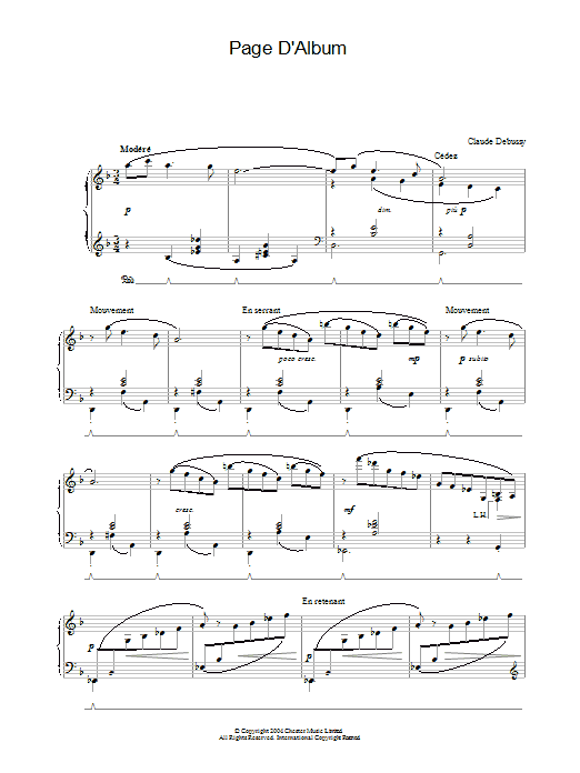 Learn to play Claude Debussy Page D'Album sheet music for Piano in minutes. Claude Debussy Page D'Album sheet music preview music notes and score for Piano including 2 page(s)