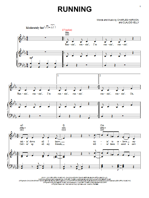 Learn to play Claude Kelly Running/Runnin' sheet music for Piano, Vocal & Guitar (Right-Hand Melody) in minutes. Claude Kelly Running/Runnin' sheet music preview music notes and score for Piano, Vocal & Guitar (Right-Hand Melody) including 7 page(s)