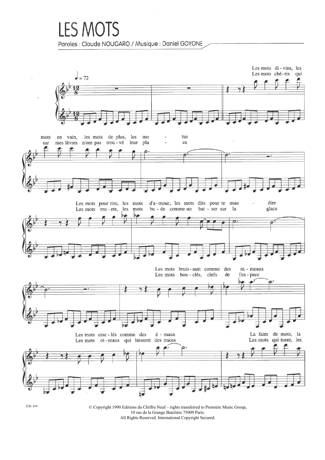Claude Nougaro Mots Sheet Music Download Printable Pdf Music Notes Score Chords