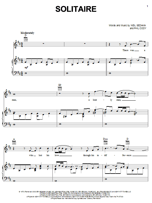 Learn to play Clay Aiken Solitaire sheet music for Piano, Vocal & Guitar (Right-Hand Melody) in minutes. Clay Aiken Solitaire sheet music preview music notes and score for Piano, Vocal & Guitar (Right-Hand Melody) including 9 page(s)