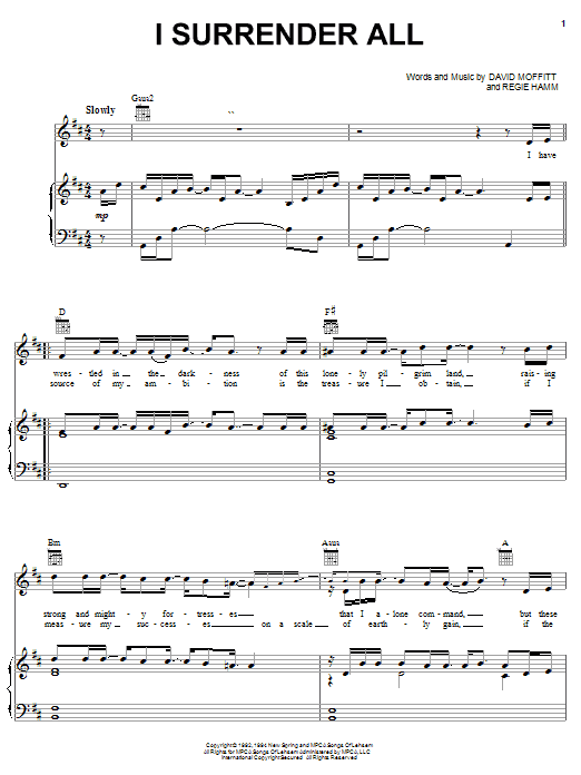 Learn to play Clay Crosse I Surrender All sheet music for Piano, Vocal & Guitar (Right-Hand Melody) in minutes. Clay Crosse I Surrender All sheet music notes and chords