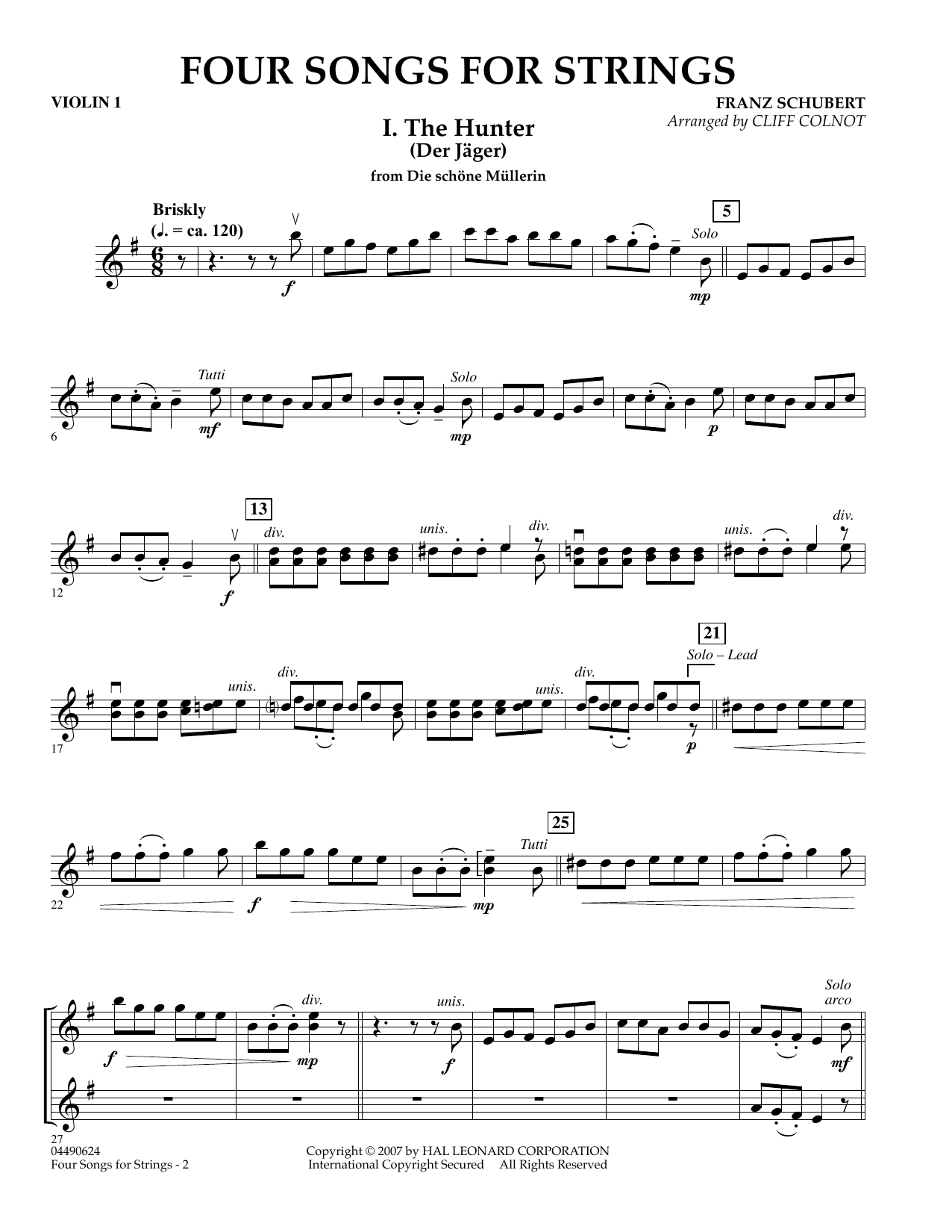 Cliff Colnot Four Songs for Strings - Violin 1 A sheet music preview music notes and score for Orchestra including 6 page(s)