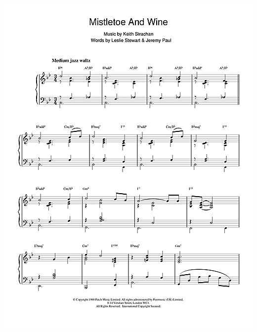 Learn to play Cliff Richard Mistletoe And Wine (jazzy arrangement) sheet music for Easy Piano in minutes. Cliff Richard Mistletoe And Wine (jazzy arrangement) sheet music notes and chords