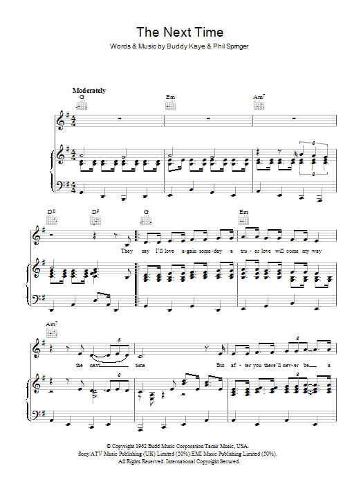 Learn to play Cliff Richard The Next Time sheet music for Piano, Vocal & Guitar (Right-Hand Melody) in minutes. Cliff Richard The Next Time sheet music preview music notes and score for Piano, Vocal & Guitar (Right-Hand Melody) including 4 page(s)