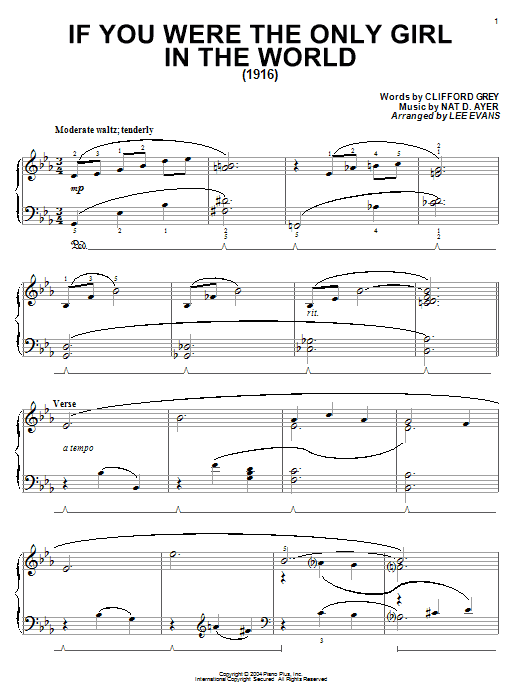 Learn to play Clifford Grey If You Were The Only Girl In The World sheet music for Piano in minutes. Clifford Grey If You Were The Only Girl In The World sheet music preview music notes and score for Piano including 6 page(s)