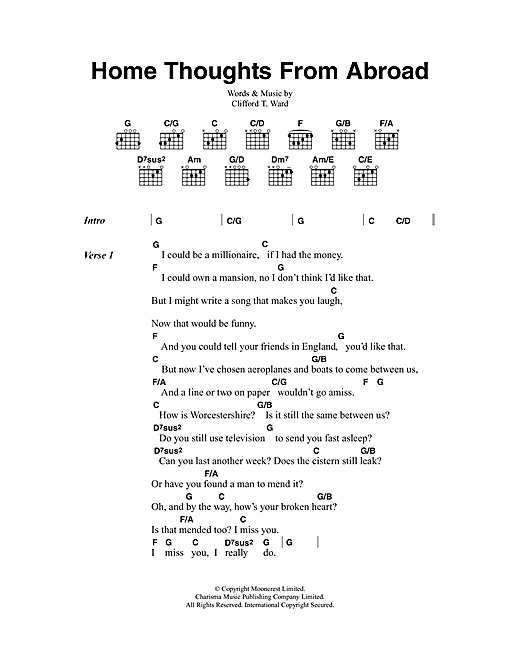Clifford T. Ward Home Thoughts From Abroad sheet music, chords, lyrics - Printable PDF for Lyrics & Chords