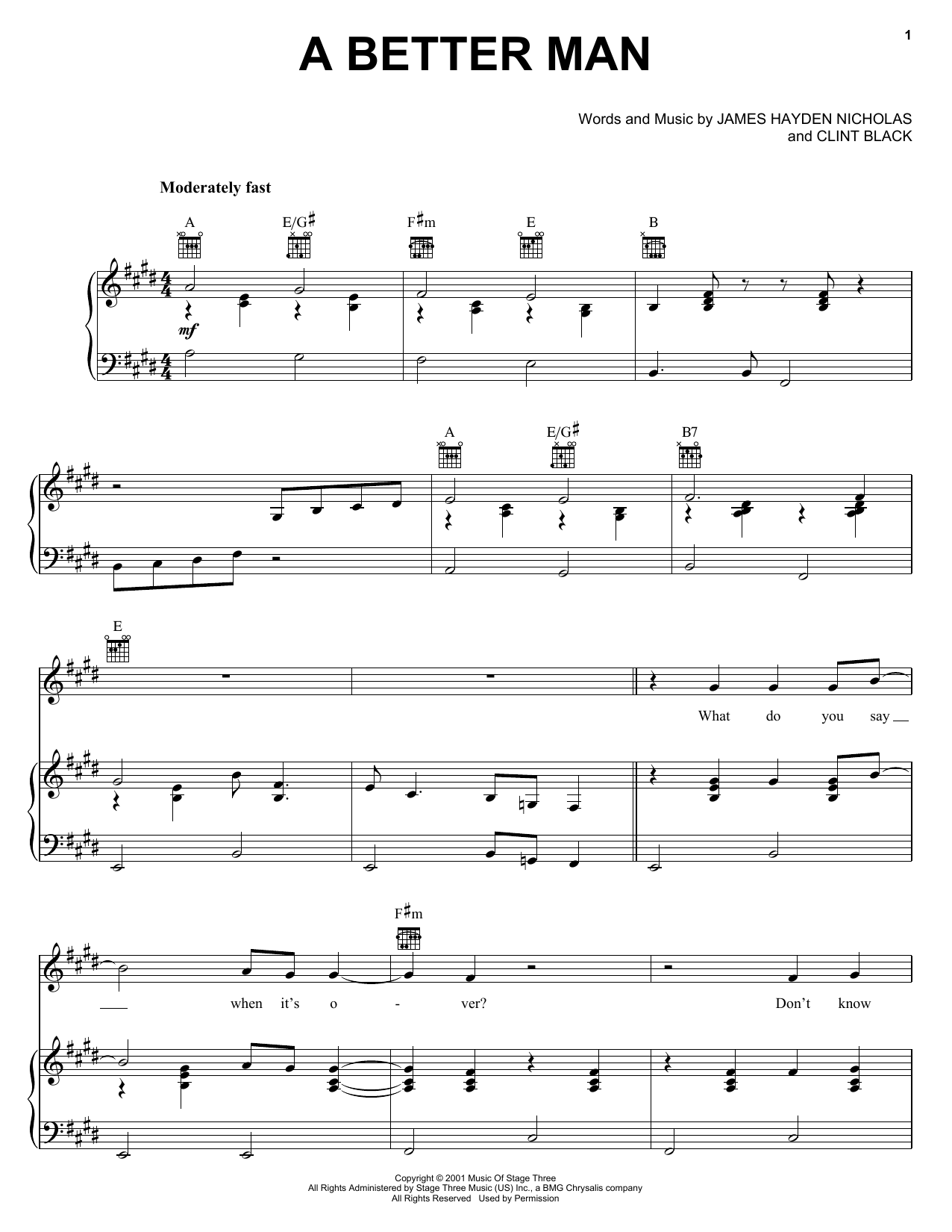 Learn to play Clint Black A Better Man sheet music for Lyrics & Chords in minutes. Clint Black A Better Man sheet music preview music notes and score for Lyrics & Chords including 2 page(s)