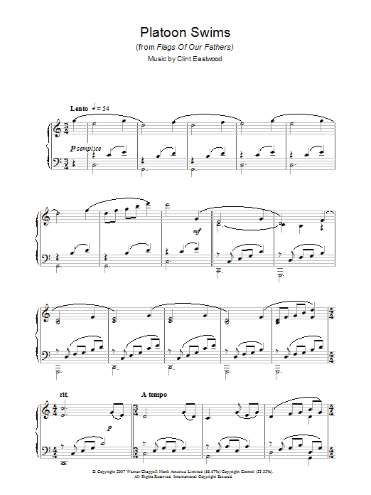 Clint Eastwood Platoon Swims (from Flags Of Our Fathers) sheet music preview music notes and score for Piano including 3 page(s)