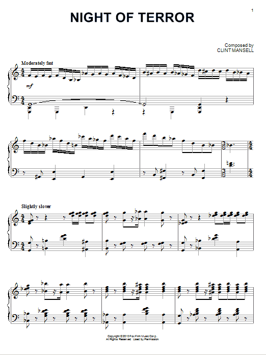 Learn to play Clint Mansell Night Of Terror sheet music for Piano in minutes. Clint Mansell Night Of Terror sheet music preview music notes and score for Piano including 6 page(s)