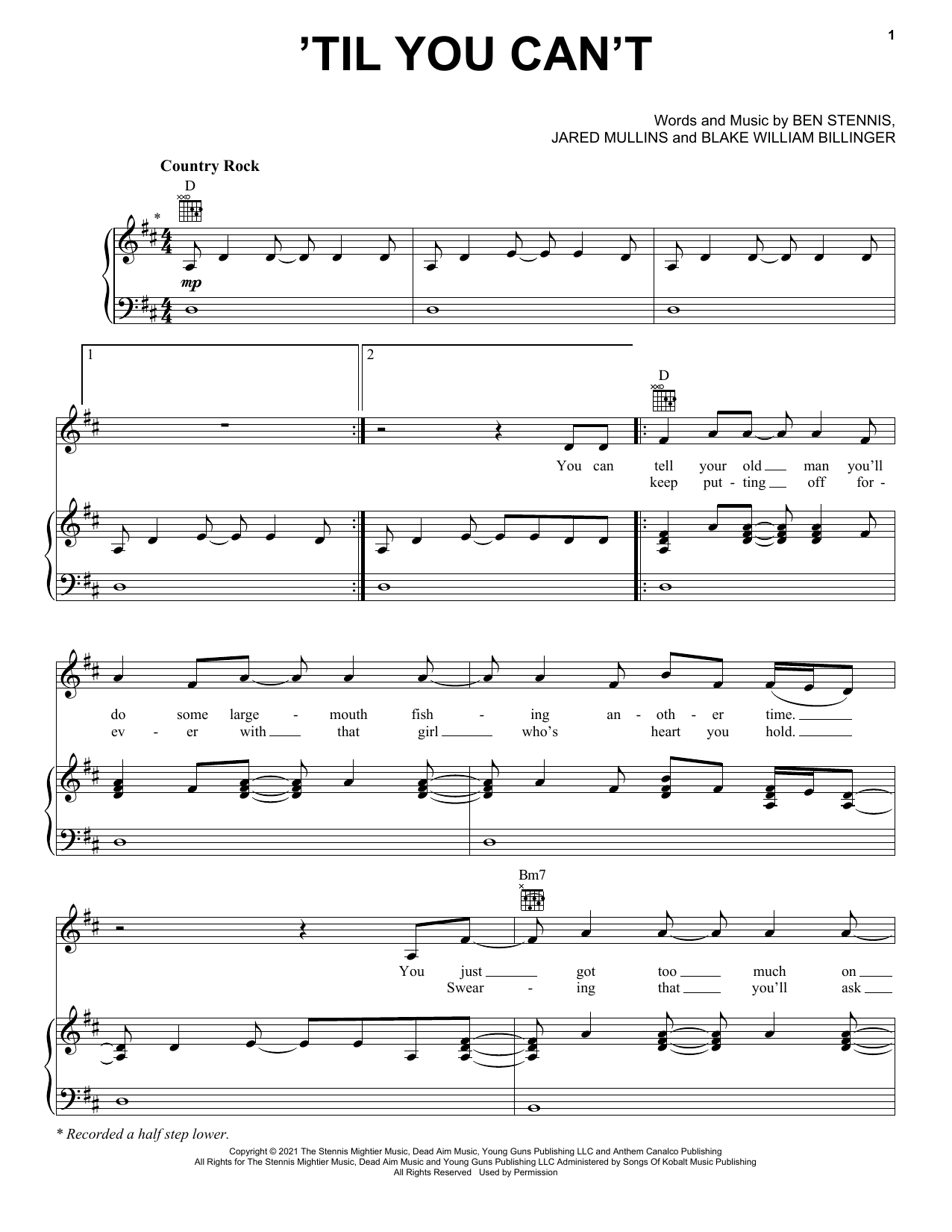 Cody Johnson 'Til You Can't sheet music preview music notes and score for Piano, Vocal & Guitar Chords (Right-Hand Melody) including 10 page(s)
