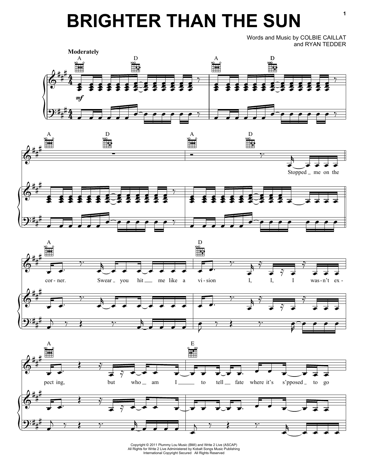Learn to play Colbie Caillat Brighter Than The Sun sheet music for E-Z Play Today in minutes. Colbie Caillat Brighter Than The Sun sheet music preview music notes and score for E-Z Play Today including 7 page(s)