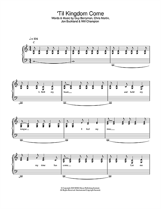Learn to play Coldplay 'Til Kingdom Come sheet music for Melody Line, Lyrics & Chords in minutes. Coldplay 'Til Kingdom Come sheet music preview music notes and score for Melody Line, Lyrics & Chords including 3 page(s)