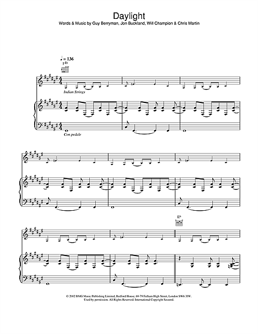 Learn to play Coldplay Daylight sheet music for Piano, Vocal & Guitar in minutes. Coldplay Daylight sheet music notes and chords