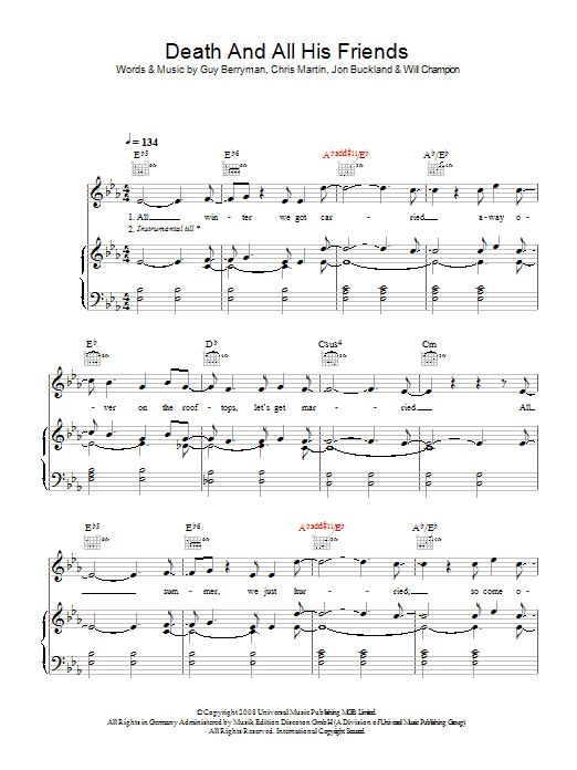 Learn to play Coldplay Death And All His Friends sheet music for Lyrics & Chords in minutes. Coldplay Death And All His Friends sheet music preview music notes and score for Lyrics & Chords including 2 page(s)