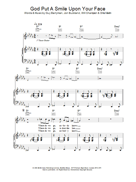 Learn to play Coldplay God Put A Smile Upon Your Face sheet music for Melody Line, Lyrics & Chords in minutes. Coldplay God Put A Smile Upon Your Face sheet music preview music notes and score for Melody Line, Lyrics & Chords including 3 page(s)