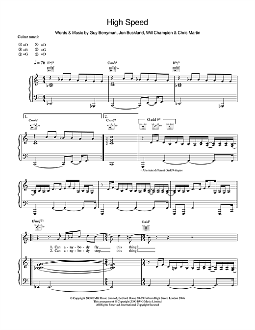 Learn to play Coldplay High Speed sheet music for Piano, Vocal & Guitar in minutes. Coldplay High Speed sheet music notes and chords