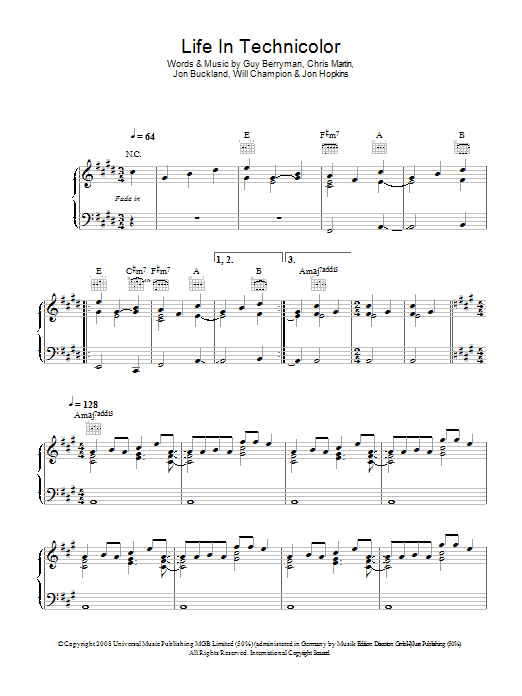 Learn to play Coldplay Life In Technicolor sheet music for Lyrics & Chords in minutes. Coldplay Life In Technicolor sheet music preview music notes and score for Lyrics & Chords including 2 page(s)